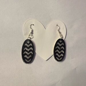 Hand Crafted Black and Silver Chevron Earrings